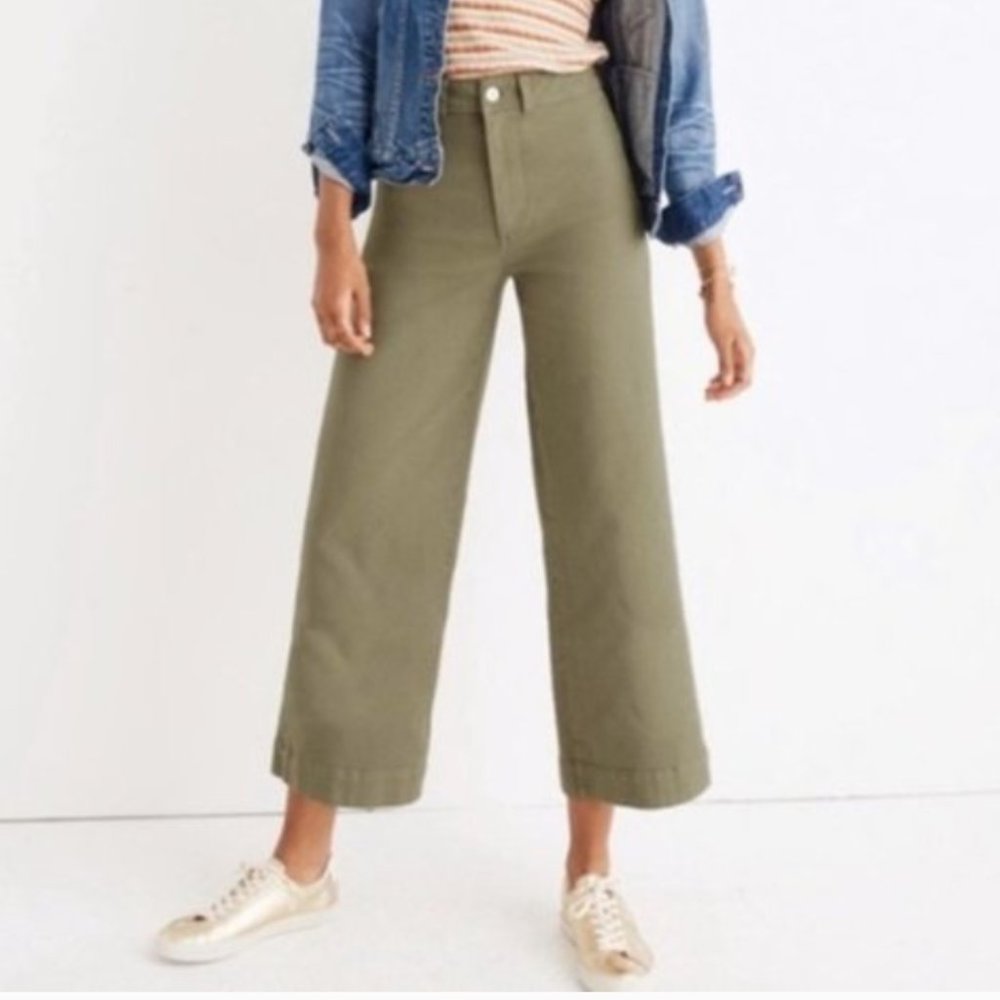Madewell Emmett Wide-Leg Crop Pants Olive Green Pants Canvas Capris Size 30